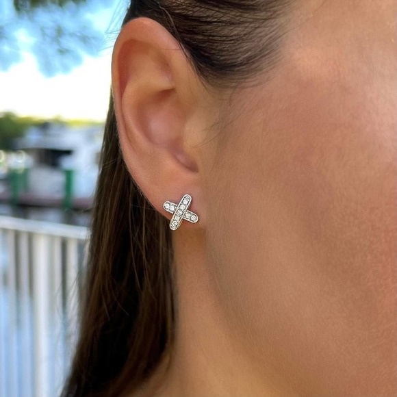 ChrissCross stud earrings with CZ diamonds - Sterling silver 925 - Picture 2 of 3